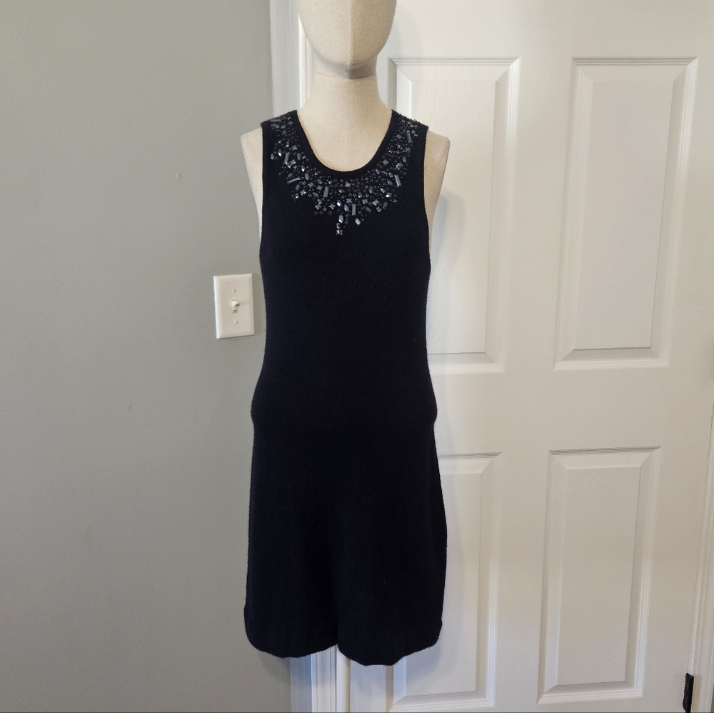 Embellished Navy Sleeveless Cashmere Dress